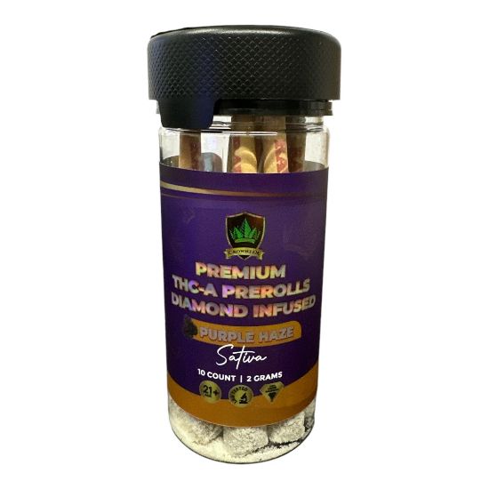 Picture of Crownzen Premium THC-A Pre-Rolls Diamond Infused Purple Haze Sativa 2 Grams 10CT