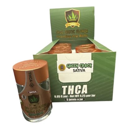 Picture of Crownzen THC-A Exotic Flower Shorties Pre-Rolls Green Crack Sativa 5 Joints 6 Jars 0.85 Gram