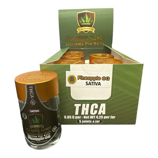 Picture of Crownzen THC-A Exotic Flower Shorties Pre-Rolls Pineapple OG Sativa 5 Joints 6 Jars 0.85 Gram