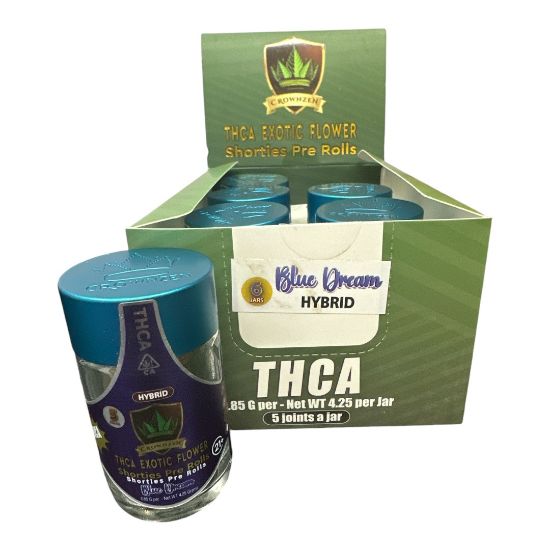 Picture of Crownzen THC-A Exotic Flower Shorties Pre-Rolls Blue Dream Hybrid 5 Joints 6 Jars 0.85 Gram