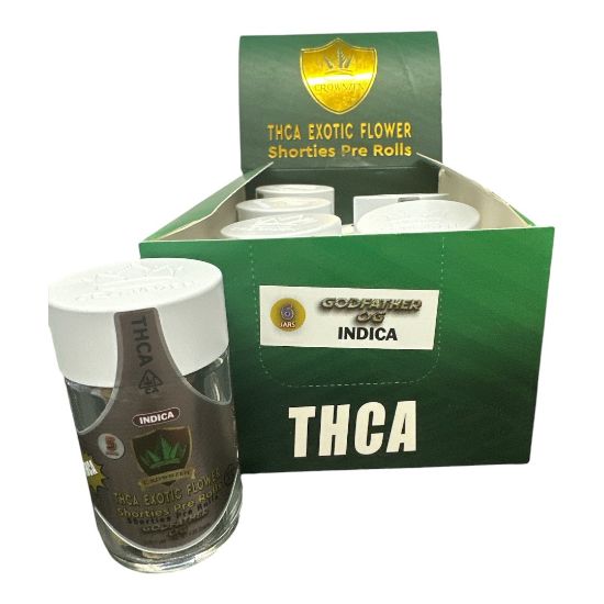 Picture of Crownzen THC-A Exotic Flower Shorties Pre-Rolls Godfather OG Indica 5 Joints 6 Jars 0.85 Gram